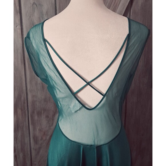 VTG Adonna Nightgown Slip Dress Med Green Sheer Lace Bodice Crisscross Coquette - Picture 7 of 14